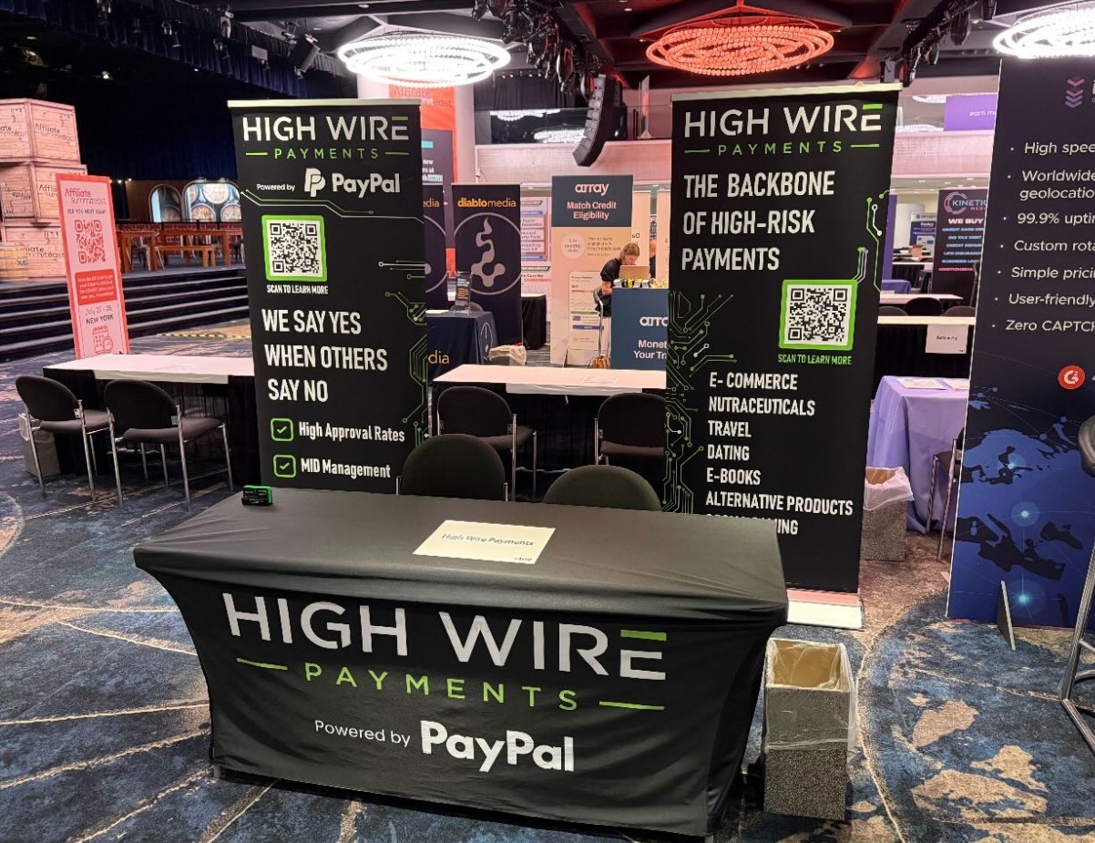 High Wire Payments × PayPal booth setup at Affiliate Summit East